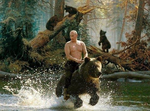 Vladimir Putin riding a bear