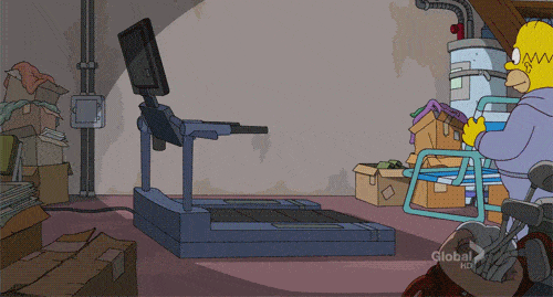 Homer Sitting on Chair on Treadmill