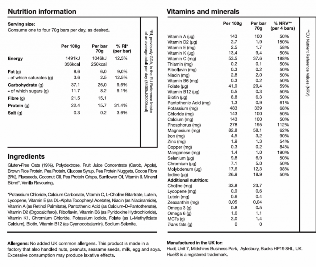 huel bar ingredients