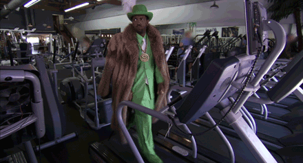 pimp on treadmill walking